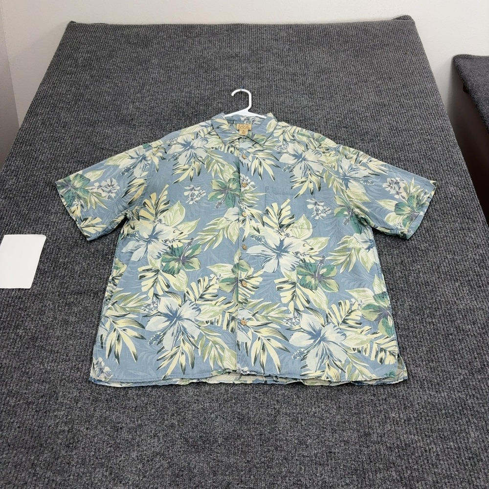 Jos. A. Bank Shirt Mens XL Blue Silk Floral Print Short Sleeve Casual Aloha